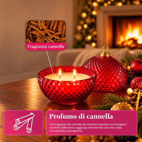 Bougie parfumée en verre décoré en forme de sphère ou de sapin – Parfums de pin, de cannelle et de vanille – Contenant réutilisable