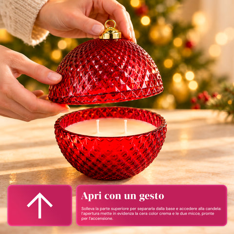 Bougie parfumée en verre décoré en forme de sphère ou de sapin – Parfums de pin, de cannelle et de vanille – Contenant réutilisable