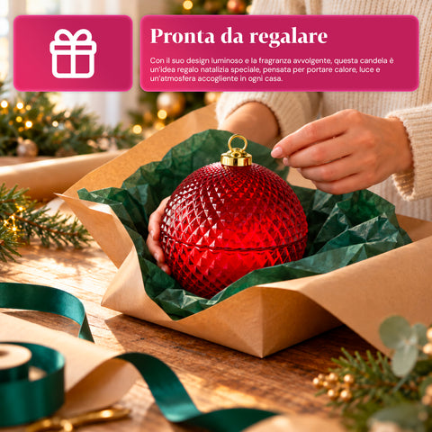 Bougie parfumée en verre décoré en forme de sphère ou de sapin – Parfums de pin, de cannelle et de vanille – Contenant réutilisable