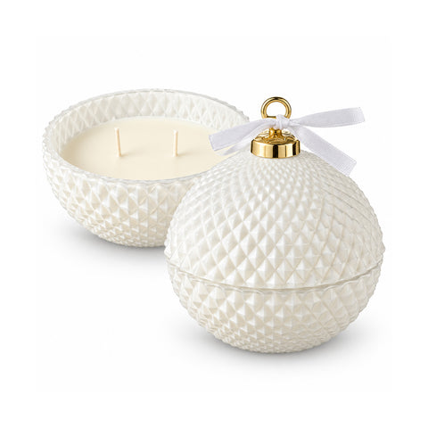 Bougie parfumée en verre décoré en forme de sphère ou de sapin – Parfums de pin, de cannelle et de vanille – Contenant réutilisable