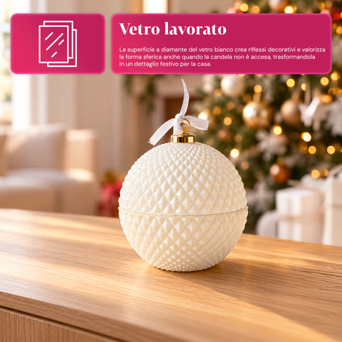 Bougie parfumée en verre décoré en forme de sphère ou de sapin – Parfums de pin, de cannelle et de vanille – Contenant réutilisable
