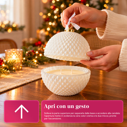 Bougie parfumée en verre décoré en forme de sphère ou de sapin – Parfums de pin, de cannelle et de vanille – Contenant réutilisable