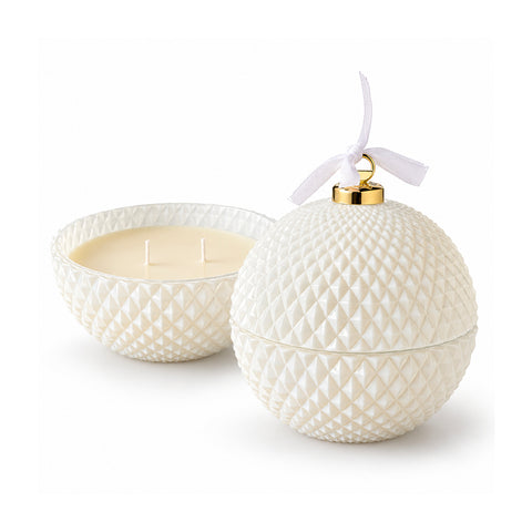 Bougie parfumée en verre décoré en forme de sphère ou de sapin – Parfums de pin, de cannelle et de vanille – Contenant réutilisable