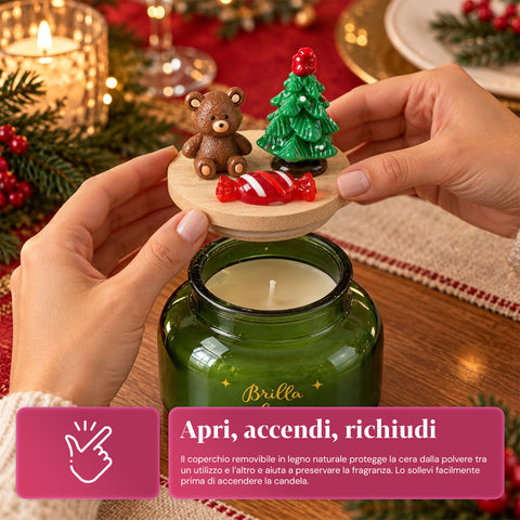 Bougie parfumée dans un pot en verre avec couvercle décoré – Parfums de pin, de cannelle et de vanille – Contenant réutilisable avec inscription
