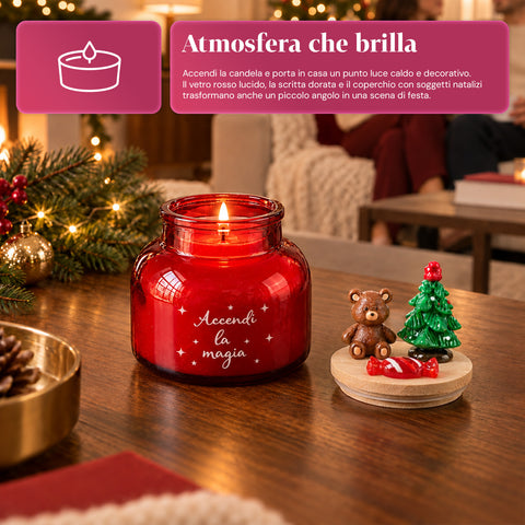 Bougie parfumée dans un pot en verre avec couvercle décoré – Parfums de pin, de cannelle et de vanille – Contenant réutilisable avec inscription