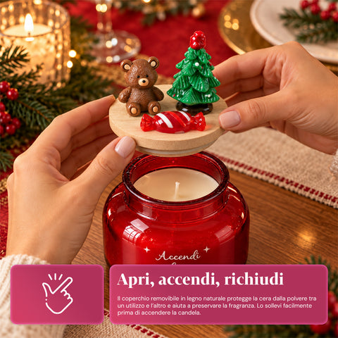 Bougie parfumée dans un pot en verre avec couvercle décoré – Parfums de pin, de cannelle et de vanille – Contenant réutilisable avec inscription