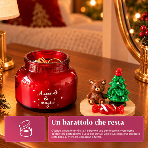 Bougie parfumée dans un pot en verre avec couvercle décoré – Parfums de pin, de cannelle et de vanille – Contenant réutilisable avec inscription