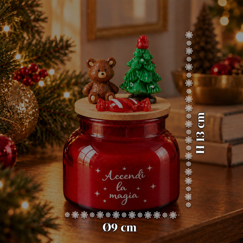 Bougie parfumée dans un pot en verre avec couvercle décoré – Parfums de pin, de cannelle et de vanille – Contenant réutilisable avec inscription
