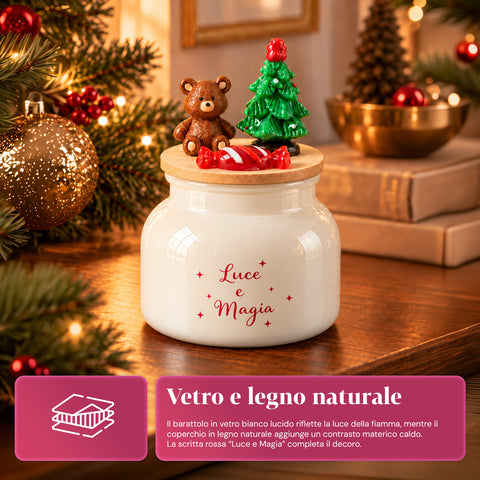 Bougie parfumée dans un pot en verre avec couvercle décoré – Parfums de pin, de cannelle et de vanille – Contenant réutilisable avec inscription