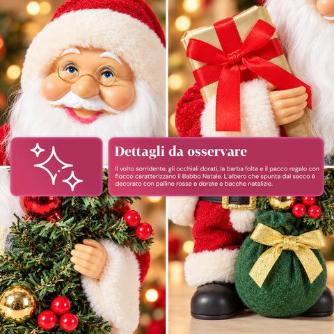 Père Noël avec sapin de 40 cm, figurine musicale de Noël avec lumières clignotantes, piles incluses, boîte mystère