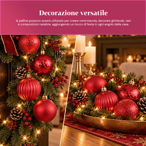 Set de 16 boules de Noël incassables de 7 cm – 4 finitions assorties brillantes, mates et pailletées – Décorations pour sapin et maison – Rouge, or, argent