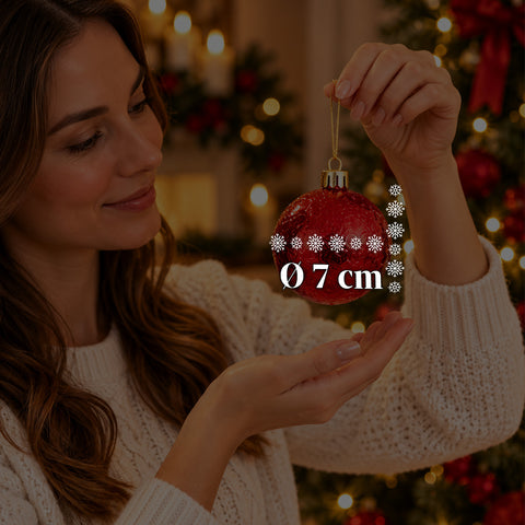 Set de 16 boules de Noël incassables de 7 cm – 4 finitions assorties brillantes, mates et pailletées – Décorations pour sapin et maison – Rouge, or, argent