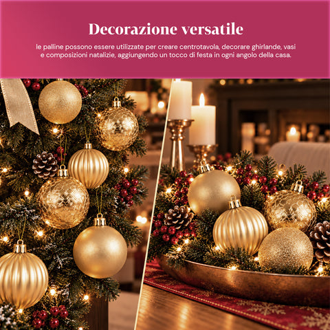 Set de 16 boules de Noël incassables de 7 cm – 4 finitions assorties brillantes, mates et pailletées – Décorations pour sapin et maison – Rouge, or, argent