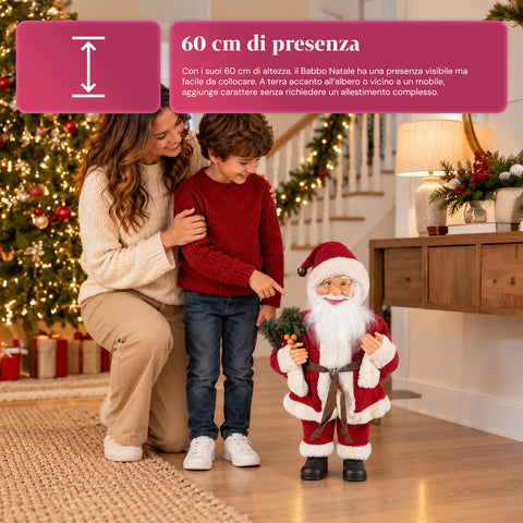 Père Noël décoratif de 60 cm avec branche de pin et ornements de Noël – Statue de Noël détaillée en 4 variantes : rouge, esquimau, blanc, gris