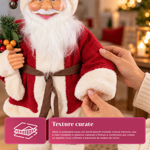 Père Noël décoratif de 60 cm avec branche de pin et ornements de Noël – Statue de Noël détaillée en 4 variantes : rouge, esquimau, blanc, gris