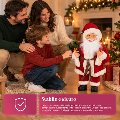 Père Noël décoratif de 60 cm avec branche de pin et ornements de Noël – Statue de Noël détaillée en 4 variantes : rouge, esquimau, blanc, gris