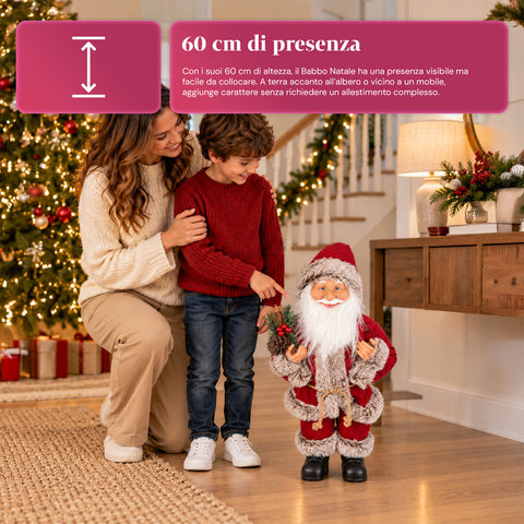 Père Noël décoratif de 60 cm avec branche de pin et ornements de Noël – Statue de Noël détaillée en 4 variantes : rouge, esquimau, blanc, gris