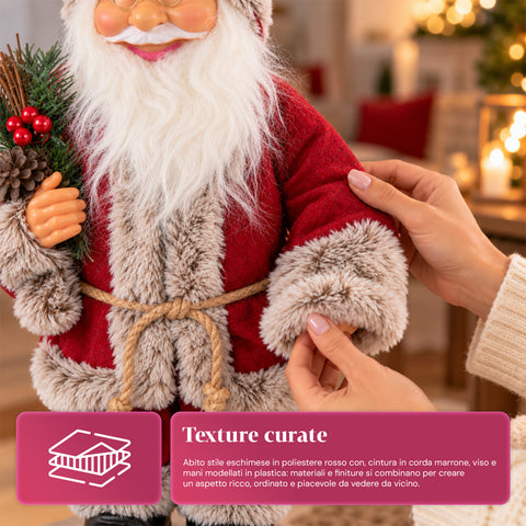 Père Noël décoratif de 60 cm avec branche de pin et ornements de Noël – Statue de Noël détaillée en 4 variantes : rouge, esquimau, blanc, gris