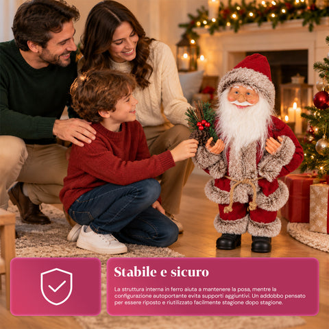 Père Noël décoratif de 60 cm avec branche de pin et ornements de Noël – Statue de Noël détaillée en 4 variantes : rouge, esquimau, blanc, gris