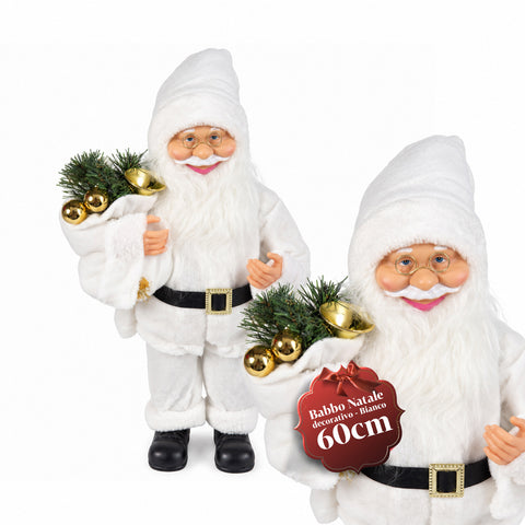 Père Noël décoratif de 60 cm avec branche de pin et ornements de Noël – Statue de Noël détaillée en 4 variantes : rouge, esquimau, blanc, gris