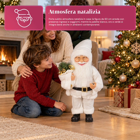 Père Noël décoratif de 60 cm avec branche de pin et ornements de Noël – Statue de Noël détaillée en 4 variantes : rouge, esquimau, blanc, gris
