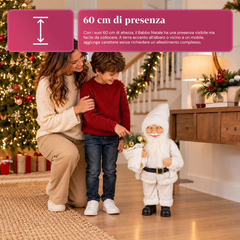 Père Noël décoratif de 60 cm avec branche de pin et ornements de Noël – Statue de Noël détaillée en 4 variantes : rouge, esquimau, blanc, gris