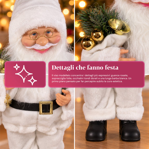Père Noël décoratif de 60 cm avec branche de pin et ornements de Noël – Statue de Noël détaillée en 4 variantes : rouge, esquimau, blanc, gris
