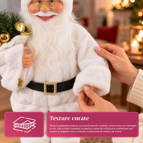 Père Noël décoratif de 60 cm avec branche de pin et ornements de Noël – Statue de Noël détaillée en 4 variantes : rouge, esquimau, blanc, gris