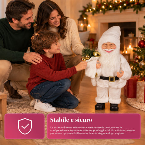 Père Noël décoratif de 60 cm avec branche de pin et ornements de Noël – Statue de Noël détaillée en 4 variantes : rouge, esquimau, blanc, gris