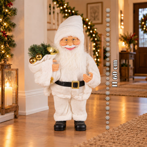 Père Noël décoratif de 60 cm avec branche de pin et ornements de Noël – Statue de Noël détaillée en 4 variantes : rouge, esquimau, blanc, gris