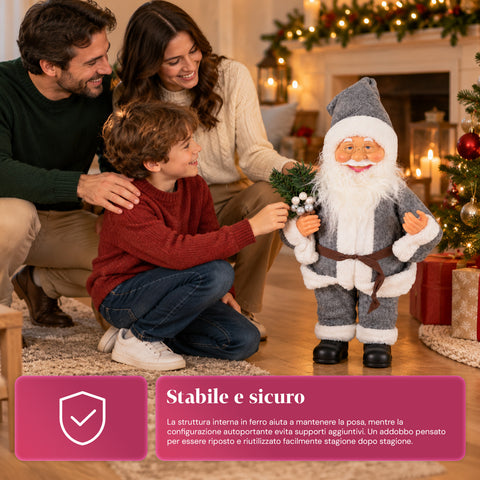 Père Noël décoratif de 60 cm avec branche de pin et ornements de Noël – Statue de Noël détaillée en 4 variantes : rouge, esquimau, blanc, gris