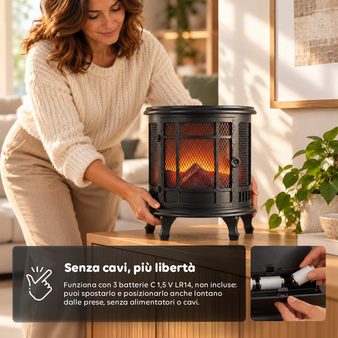 Cheminée décorative à LED avec effet de flamme réaliste, lampe ornementale à piles sans chaleur, design vintage 30,5x16x35,5 cm