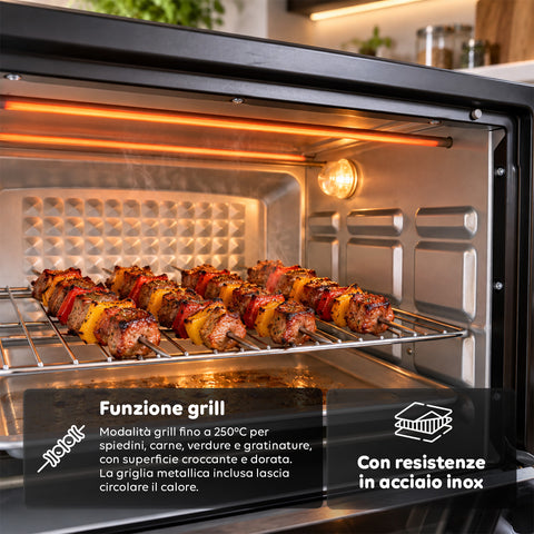 Mini-four électrique 40 L avec double plaque chauffante électrique, gril, 5 modes de cuisson, minuterie de 120 minutes, 100-250 °C et porte à double vitrage