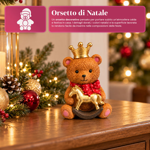 Ourson décoratif de Noël en polyrésine 16x15x21 cm, objet décoratif en forme d’ours de Noël, figurine ornementale, décoration pour la maison, modèles assortis