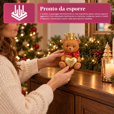 Ourson décoratif de Noël en polyrésine 16x15x21 cm, objet décoratif en forme d’ours de Noël, figurine ornementale, décoration pour la maison, modèles assortis