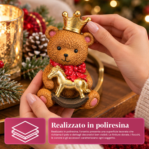 Ourson décoratif de Noël en polyrésine 16x15x21 cm, objet décoratif en forme d’ours de Noël, figurine ornementale, décoration pour la maison, modèles assortis