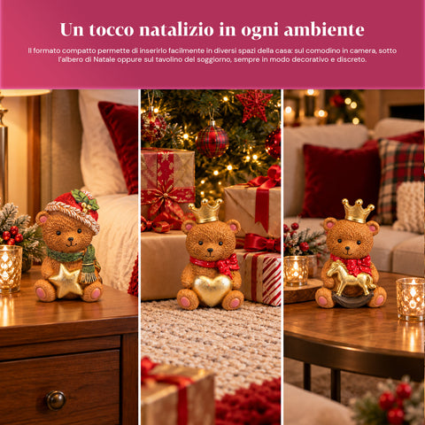 Ourson décoratif de Noël en polyrésine 16x15x21 cm, objet décoratif en forme d’ours de Noël, figurine ornementale, décoration pour la maison, modèles assortis
