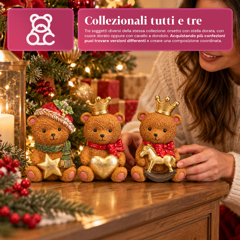 Ourson décoratif de Noël en polyrésine 16x15x21 cm, objet décoratif en forme d’ours de Noël, figurine ornementale, décoration pour la maison, modèles assortis