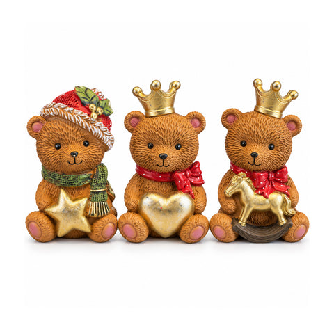 Ourson décoratif de Noël en polyrésine 16x15x21 cm, objet décoratif en forme d’ours de Noël, figurine ornementale, décoration pour la maison, modèles assortis
