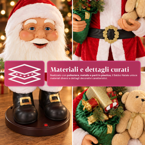 Père Noël dansant de 150 cm avec musique, chant et mouvement - Décoration de Noël d'intérieur avec bouton, base de 38 cm, rouge