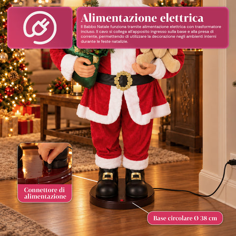 Père Noël dansant de 150 cm avec musique, chant et mouvement - Décoration de Noël d'intérieur avec bouton, base de 38 cm, rouge