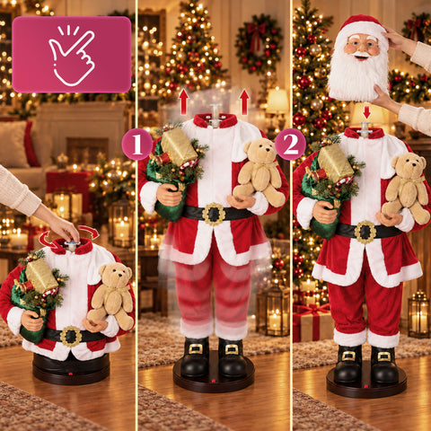 Père Noël dansant de 150 cm avec musique, chant et mouvement - Décoration de Noël d'intérieur avec bouton, base de 38 cm, rouge