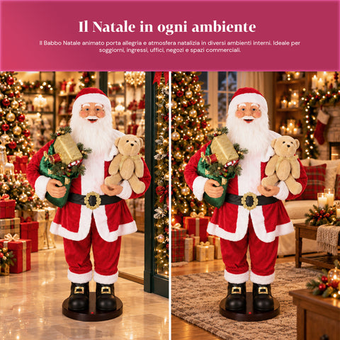Père Noël dansant de 150 cm avec musique, chant et mouvement - Décoration de Noël d'intérieur avec bouton, base de 38 cm, rouge