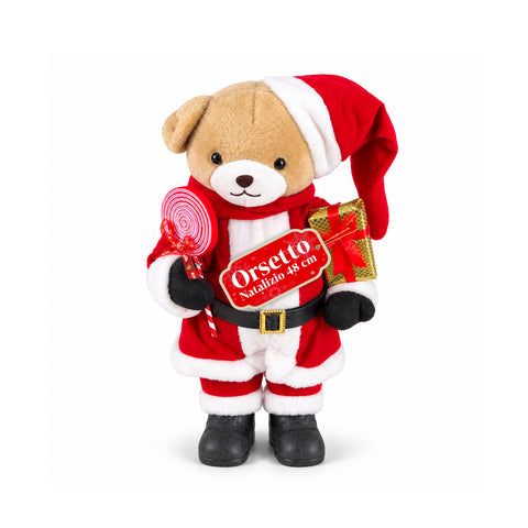 Ourson de Noël en peluche avec tenue rouge et blanche, trois tailles pour décorer l'intérieur