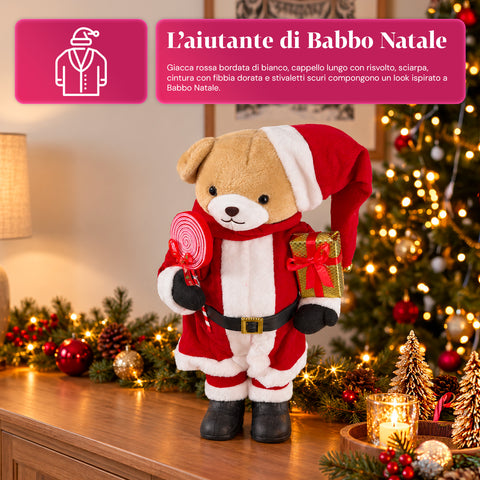 Ourson de Noël en peluche avec tenue rouge et blanche, trois tailles pour décorer l'intérieur