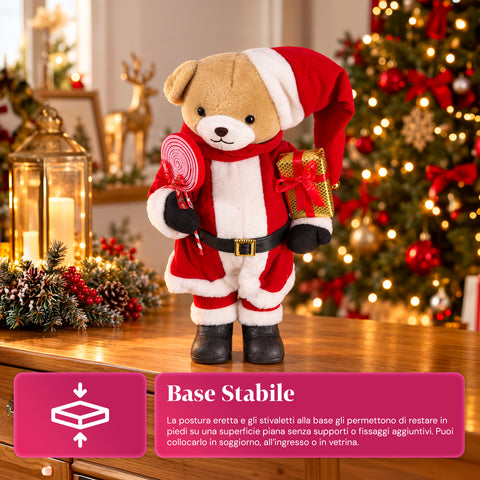 Ourson de Noël en peluche avec tenue rouge et blanche, trois tailles pour décorer l'intérieur
