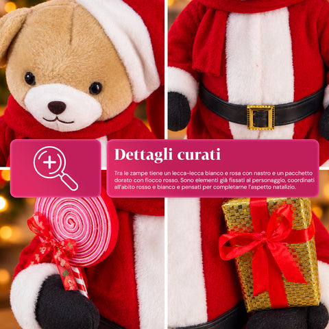 Ourson de Noël en peluche avec tenue rouge et blanche, trois tailles pour décorer l'intérieur