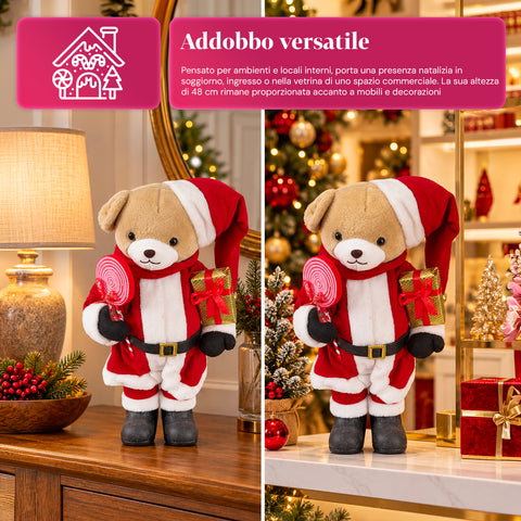 Ourson de Noël en peluche avec tenue rouge et blanche, trois tailles pour décorer l'intérieur