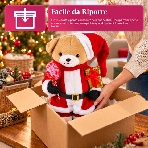 Ourson de Noël en peluche avec tenue rouge et blanche, trois tailles pour décorer l'intérieur