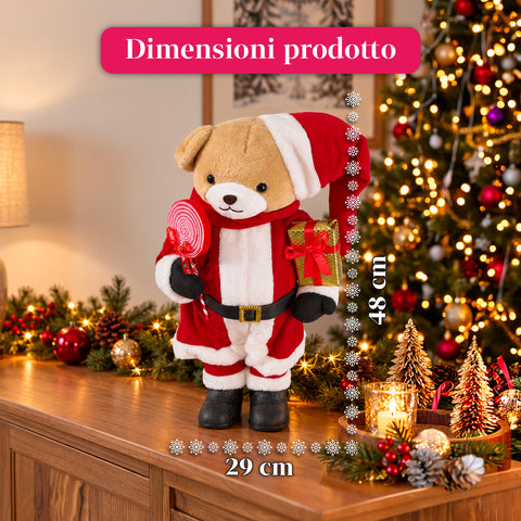 Ourson de Noël en peluche avec tenue rouge et blanche, trois tailles pour décorer l'intérieur